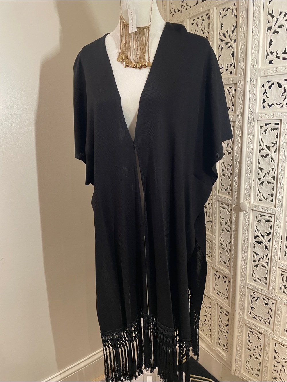 Valentino Black Fringe Open-Front Tunic